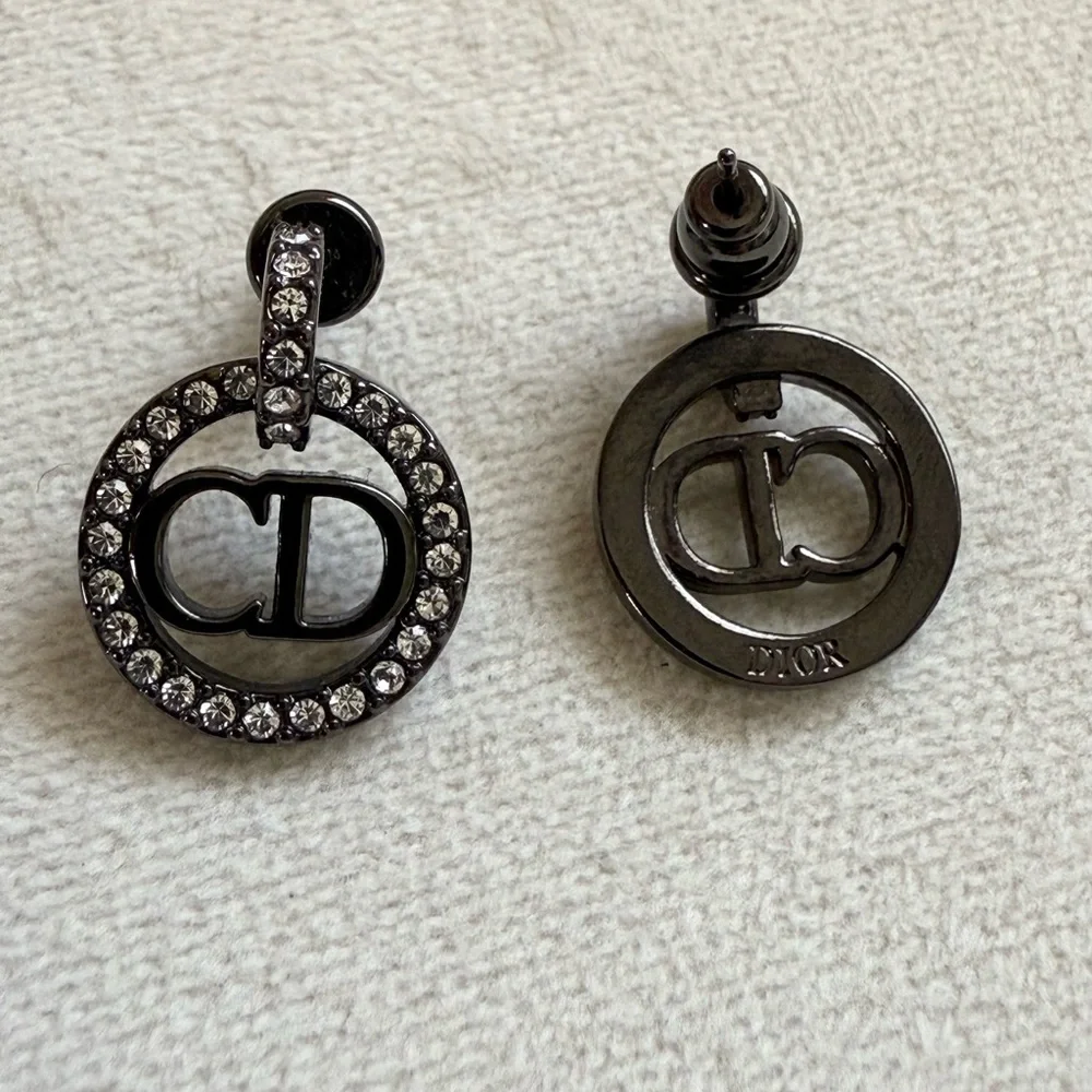 Dior Petit CD Earrings Black -Finish Metal and Crystals